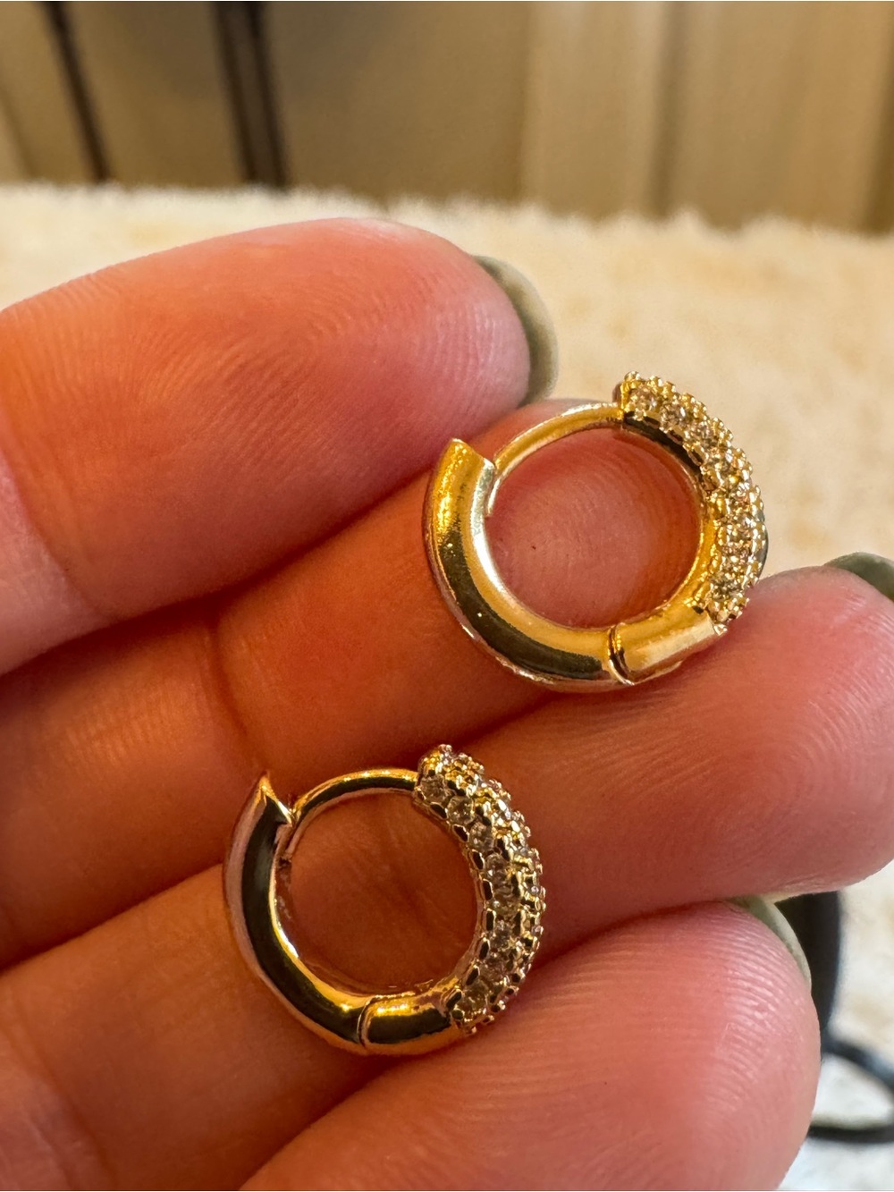 Set of 2 Gold Tone Pave Huggie Hoop Earrings - Picture 6 of 6